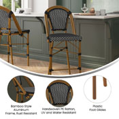Bordeaux Stackable Indoor/Outdoor French Bistro 26" High Counter Height Stool, Commercial Grade, Black/White and Bamboo Finish, SDA-AD642001-CS-BKWH-NAT-GG