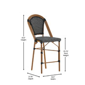 Bordeaux Stackable Indoor/Outdoor French Bistro 26" High Counter Height Stool, Commercial Grade, Black/White and Bamboo Finish, SDA-AD642001-CS-BKWH-NAT-GG