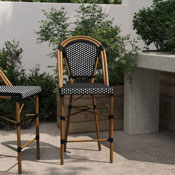 Bordeaux Stackable Indoor/Outdoor French Bistro 26" High Counter Height Stool, Commercial Grade, Black/White and Bamboo Finish, SDA-AD642001-CS-BKWH-NAT-GG