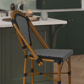 Bordeaux Stackable Indoor/Outdoor French Bistro 26" High Counter Height Stool, Commercial Grade, Black/White and Bamboo Finish, SDA-AD642001-CS-BKWH-NAT-GG