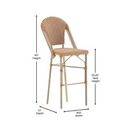 Lourdes Stackable Indoor/Outdoor French Bistro 30" High Barstool, Commercial Grade, Natural/White and Light Natural Finish, SDA-AD642001-F-BS-NATWH-LTNAT-GG