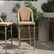 Lourdes Stackable Indoor/Outdoor French Bistro 30" High Barstool, Commercial Grade, Natural/White and Light Natural Finish, SDA-AD642001-F-BS-NATWH-LTNAT-GG