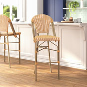 Lourdes Stackable Indoor/Outdoor French Bistro 30" High Barstool, Commercial Grade, Natural/White and Light Natural Finish, SDA-AD642001-F-BS-NATWH-LTNAT-GG