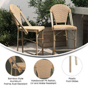 Lourdes Stackable Indoor/Outdoor French Bistro 26" High Counter Height Stool, Commercial Grade, Natural/White and Light Natural Finish, SDA-AD642001-F-CS-NATWH-LTNAT-GG