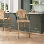 Lourdes Stackable Indoor/Outdoor French Bistro 26" High Counter Height Stool, Commercial Grade, Natural/White and Light Natural Finish, SDA-AD642001-F-CS-NATWH-LTNAT-GG
