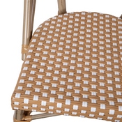 Lourdes Indoor/Outdoor Commercial French Bistro Stacking Chair, Natural/White PE Rattan Back and Seat, Bamboo Print Aluminum Frame in Light Natural, SDA-AD642001-F-NATWH-LTNAT-GG