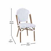 Lourdes Indoor/Outdoor Commercial French Bistro Stacking Chair, White and Gray PE Rattan Back and Seat, Bamboo Print Aluminum Frame in Natural, SDA-AD642001-F-WHGY-NAT-GG