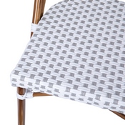 Lourdes Indoor/Outdoor Commercial French Bistro Stacking Chair, White and Gray PE Rattan Back and Seat, Bamboo Print Aluminum Frame in Natural, SDA-AD642001-F-WHGY-NAT-GG