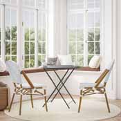 Lourdes Indoor/Outdoor Commercial French Bistro Stacking Chair, White and Gray PE Rattan Back and Seat, Bamboo Print Aluminum Frame in Natural, SDA-AD642001-F-WHGY-NAT-GG
