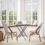 Lourdes Indoor/Outdoor Commercial French Bistro Stacking Chair, White and Navy PE Rattan Back and Seat, Bamboo Print Aluminum Frame in Natural, SDA-AD642001-F-WHNVY-NAT-GG