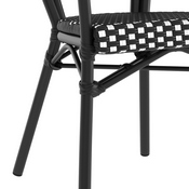 Lourdes Indoor/Outdoor Commercial Thonet French Bistro Stacking Chair with Arms, Black and White PE Rattan and Black Aluminum Frame, SDA-AD642002A-BKWH-BK-GG