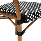 Lourdes Indoor/Outdoor Commercial Thonet French Bistro Stacking Chair with Arms, Black and White PE Rattan and Bamboo Print Aluminum Frame, SDA-AD642002A-BKWH-NAT-GG