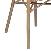 Lourdes Indoor/Outdoor Commercial Thonet French Bistro Stacking Chair with Arms, Natural/White PE Rattan and Bamboo Print Aluminum Frame in Lt Natural, SDA-AD642002A-NATWH-LTNAT-GG