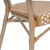 Lourdes Indoor/Outdoor Commercial Thonet French Bistro Stacking Chair with Arms, Natural/White PE Rattan and Bamboo Print Aluminum Frame in Lt Natural, SDA-AD642002A-NATWH-LTNAT-GG