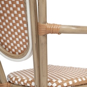 Lourdes Indoor/Outdoor Commercial Thonet French Bistro Stacking Chair with Arms, Natural/White PE Rattan and Bamboo Print Aluminum Frame in Lt Natural, SDA-AD642002A-NATWH-LTNAT-GG