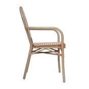 Lourdes Indoor/Outdoor Commercial Thonet French Bistro Stacking Chair with Arms, Natural/White PE Rattan and Bamboo Print Aluminum Frame in Lt Natural, SDA-AD642002A-NATWH-LTNAT-GG