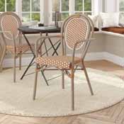Lourdes Indoor/Outdoor Commercial Thonet French Bistro Stacking Chair with Arms, Natural/White PE Rattan and Bamboo Print Aluminum Frame in Lt Natural, SDA-AD642002A-NATWH-LTNAT-GG