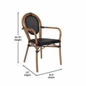 Marseille Indoor/Outdoor Commercial Thonet French Bistro Stacking Chair with Arms, Black Textilene and Bamboo Print Aluminum Frame in Natural, SDA-AD642002A-TXT-BK-NAT-GG