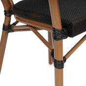 Marseille Indoor/Outdoor Commercial Thonet French Bistro Stacking Chair with Arms, Black Textilene and Bamboo Print Aluminum Frame in Natural, SDA-AD642002A-TXT-BK-NAT-GG