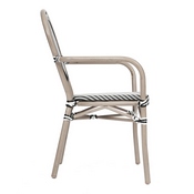 Marseille Indoor/Outdoor Commercial Thonet French Bistro Stacking Chair with Arms, Black/White Textilene and Bamboo Print Aluminum Frame in Natural, SDA-AD642002A-TXT-BLKWH-LTNAT-GG