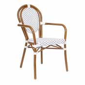 Lourdes Indoor/Outdoor Commercial Thonet French Bistro Stacking Chair with Arms, White and Gray PE Rattan and Bamboo Print Aluminum Frame in Natural, SDA-AD642002A-WHGY-NAT-GG