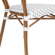 Lourdes Indoor/Outdoor Commercial Thonet French Bistro Stacking Chair with Arms, White and Gray PE Rattan and Bamboo Print Aluminum Frame in Natural, SDA-AD642002A-WHGY-NAT-GG