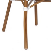 Lourdes Indoor/Outdoor Commercial Thonet French Bistro Stacking Chair with Arms, White and Gray PE Rattan and Bamboo Print Aluminum Frame in Natural, SDA-AD642002A-WHGY-NAT-GG