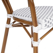 Lourdes Indoor/Outdoor Commercial Thonet French Bistro Stacking Chair with Arms, White and Gray PE Rattan and Bamboo Print Aluminum Frame in Natural, SDA-AD642002A-WHGY-NAT-GG