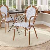 Lourdes Indoor/Outdoor Commercial Thonet French Bistro Stacking Chair with Arms, White and Gray PE Rattan and Bamboo Print Aluminum Frame in Natural, SDA-AD642002A-WHGY-NAT-GG