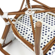 Lourdes Indoor/Outdoor Commercial Thonet French Bistro Stacking Chair with Arms, White and Navy PE Rattan and Bamboo Print Aluminum Frame in Natural, SDA-AD642002A-WHNVY-NAT-GG