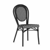Lourdes Indoor/Outdoor Commercial Thonet French Bistro Stacking Chair, Black and White PE Rattan and Black Aluminum Frame, SDA-AD642002S-BKWH-BK-GG