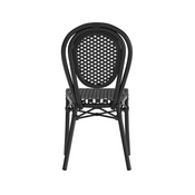 Lourdes Indoor/Outdoor Commercial Thonet French Bistro Stacking Chair, Black and White PE Rattan and Black Aluminum Frame, SDA-AD642002S-BKWH-BK-GG