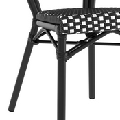 Lourdes Indoor/Outdoor Commercial Thonet French Bistro Stacking Chair, Black and White PE Rattan and Black Aluminum Frame, SDA-AD642002S-BKWH-BK-GG