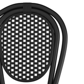 Lourdes Indoor/Outdoor Commercial Thonet French Bistro Stacking Chair, Black and White PE Rattan and Black Aluminum Frame, SDA-AD642002S-BKWH-BK-GG