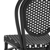 Lourdes Indoor/Outdoor Commercial Thonet French Bistro Stacking Chair, Black and White PE Rattan and Black Aluminum Frame, SDA-AD642002S-BKWH-BK-GG