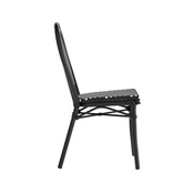 Lourdes Indoor/Outdoor Commercial Thonet French Bistro Stacking Chair, Black and White PE Rattan and Black Aluminum Frame, SDA-AD642002S-BKWH-BK-GG