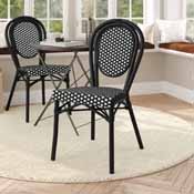Lourdes Indoor/Outdoor Commercial Thonet French Bistro Stacking Chair, Black and White PE Rattan and Black Aluminum Frame, SDA-AD642002S-BKWH-BK-GG