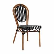 Lourdes Indoor/Outdoor Commercial Thonet French Bistro Stacking Chair, Black and White PE Rattan and Bamboo Print Aluminum Frame in Natural, SDA-AD642002S-BKWH-NAT-GG