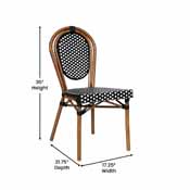 Lourdes Indoor/Outdoor Commercial Thonet French Bistro Stacking Chair, Black and White PE Rattan and Bamboo Print Aluminum Frame in Natural, SDA-AD642002S-BKWH-NAT-GG