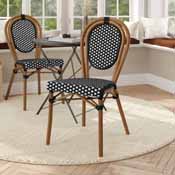 Lourdes Indoor/Outdoor Commercial Thonet French Bistro Stacking Chair, Black and White PE Rattan and Bamboo Print Aluminum Frame in Natural, SDA-AD642002S-BKWH-NAT-GG