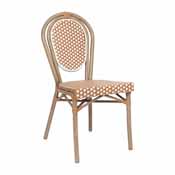 Lourdes Indoor/Outdoor Commercial Thonet French Bistro Stacking Chair, Natural/White PE Rattan and Bamboo Print Aluminum Frame in Light Natural, SDA-AD642002S-NATWH-LTNAT-GG