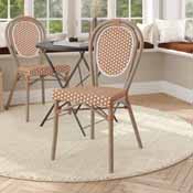 Lourdes Indoor/Outdoor Commercial Thonet French Bistro Stacking Chair, Natural/White PE Rattan and Bamboo Print Aluminum Frame in Light Natural, SDA-AD642002S-NATWH-LTNAT-GG