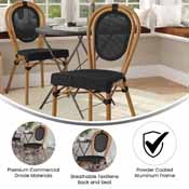 Marseille Indoor/Outdoor Commercial Thonet French Bistro Stacking Chair, Black Textilene and Bamboo Print Aluminum Frame in Natural, SDA-AD642002S-TXT-BK-NAT-GG