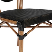 Marseille Indoor/Outdoor Commercial Thonet French Bistro Stacking Chair, Black Textilene and Bamboo Print Aluminum Frame in Natural, SDA-AD642002S-TXT-BK-NAT-GG