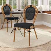 Marseille Indoor/Outdoor Commercial Thonet French Bistro Stacking Chair, Black Textilene and Bamboo Print Aluminum Frame in Natural, SDA-AD642002S-TXT-BK-NAT-GG