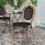 Marseille Indoor/Outdoor Commercial Thonet French Bistro Stacking Chair, Black Textilene and Bamboo Print Aluminum Frame in Natural, SDA-AD642002S-TXT-BK-NAT-GG