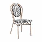 Marseille Indoor/Outdoor Commercial Thonet French Bistro Stacking Chair, Black/White Textilene and Bamboo Print Aluminum Frame in LT Natural, SDA-AD642002S-TXT-BLKWH-LTNAT-GG