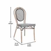 Marseille Indoor/Outdoor Commercial Thonet French Bistro Stacking Chair, Black/White Textilene and Bamboo Print Aluminum Frame in LT Natural, SDA-AD642002S-TXT-BLKWH-LTNAT-GG