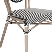 Marseille Indoor/Outdoor Commercial Thonet French Bistro Stacking Chair, Black/White Textilene and Bamboo Print Aluminum Frame in LT Natural, SDA-AD642002S-TXT-BLKWH-LTNAT-GG
