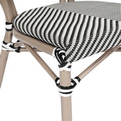 Marseille Indoor/Outdoor Commercial Thonet French Bistro Stacking Chair, Black/White Textilene and Bamboo Print Aluminum Frame in LT Natural, SDA-AD642002S-TXT-BLKWH-LTNAT-GG